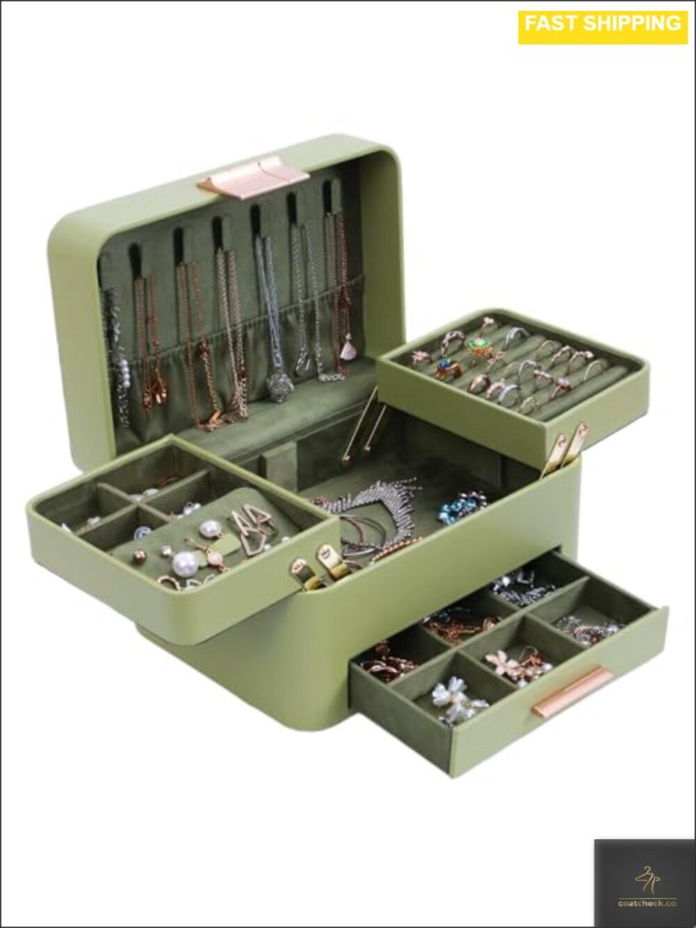 3-Layer Jewelry Box Organizer with Drawers Faux Leather Large Storage for